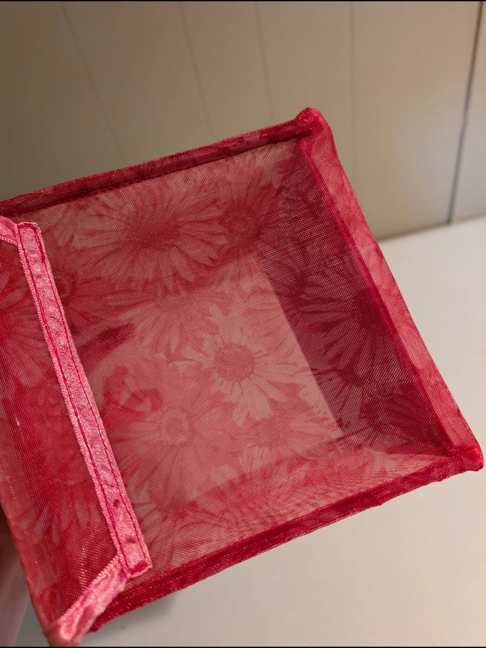 Sheer Pink Organza Gift Bag with Floral Print